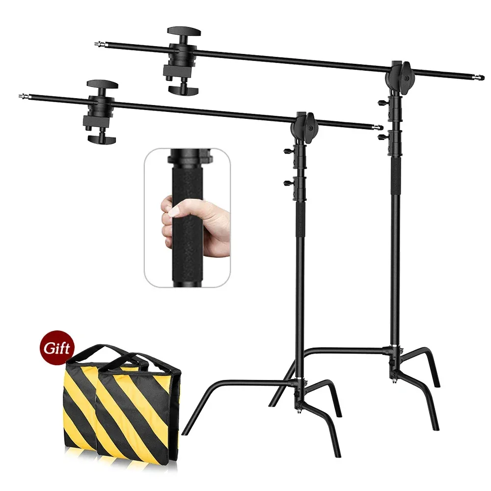 Pied de studio en C noir, acier inoxydable
