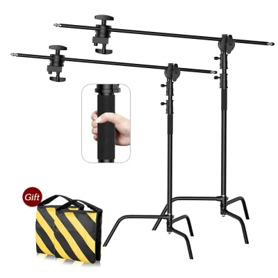 Pied de studio en C noir, acier inoxydable