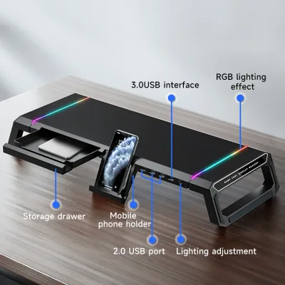 Support d'écran pliable noir avec hub USB – image 3