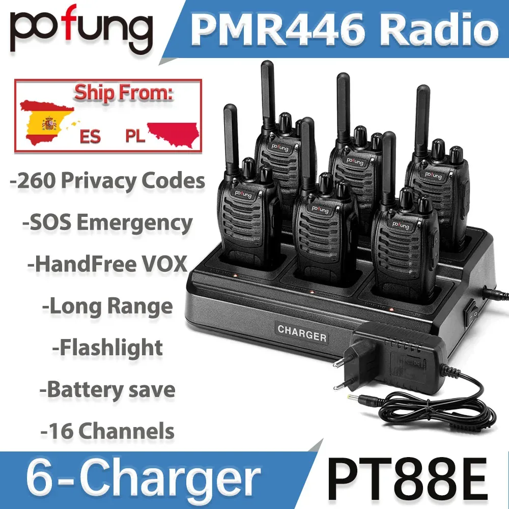 Talkie-walkie PMR446 16 canaux, lot de 6